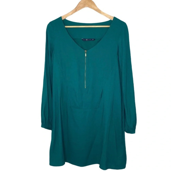 Zara Collection Teal Tunic Mini Shift Dress Size Small - Picture 1 of 12
